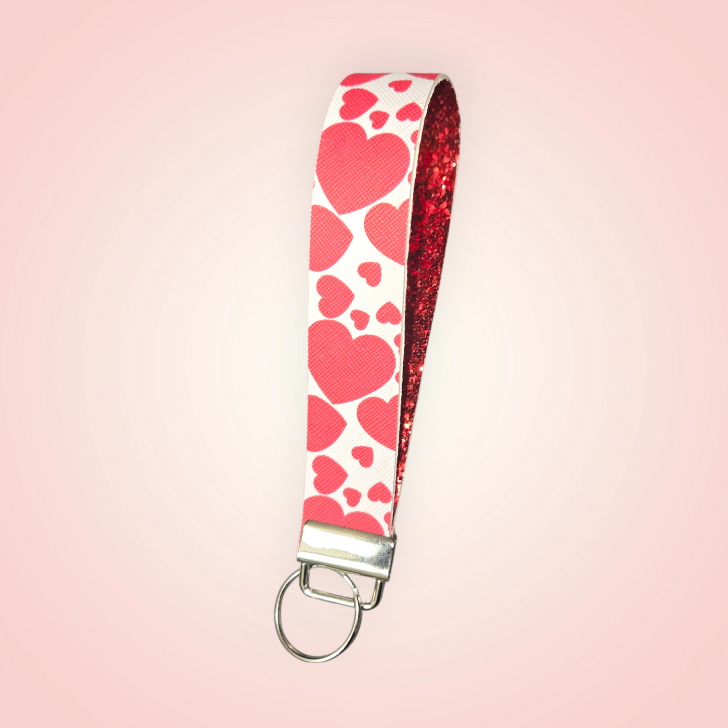 Valentine’s Wristlet – Red & Pink Hearts with Glitter Backing